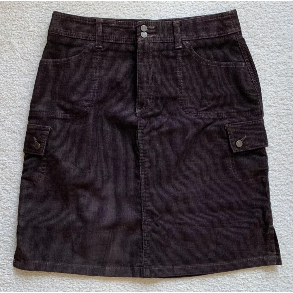 Vtg Eddie Bauer Corduroy Cargo Skirt 10 Brown 90s Y2K Academia Old Money Preppy